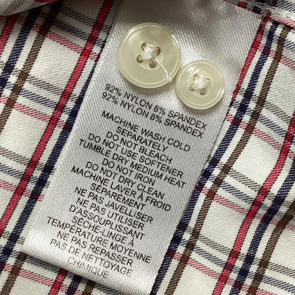 UNTUCKit Men's 2XLPlaid Button Down Long Sleeve Shirt Rosedale Red Nylon Spandex